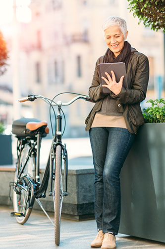 Woman looking at tablet